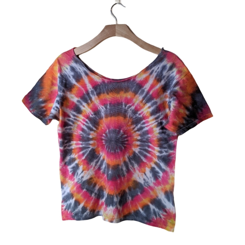Tie Dye Top T-Shirt Black Orange Red